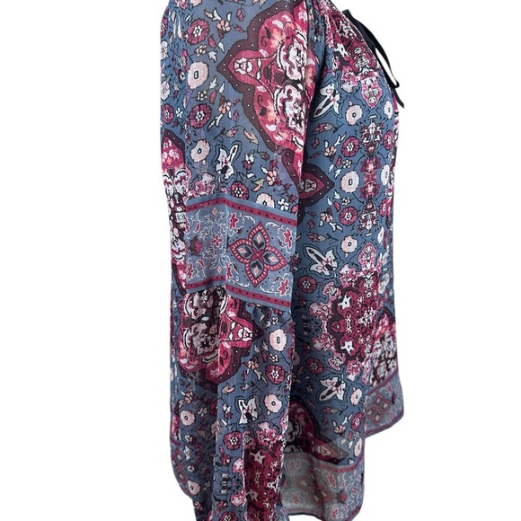 White House Black Market boho mosaic print long sleeve chiffon top size 10 - Picture 5 of 11